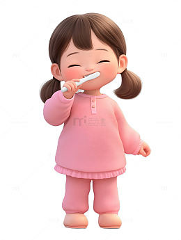 小女孩在刷牙保护牙齿
