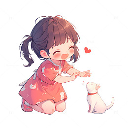 一个和猫玩耍的女孩子