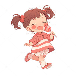 拿着棒棒糖开心走路的孩子