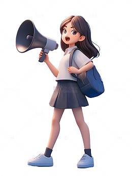 女学生举着扩音器宣传