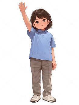 小男孩在举手