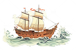 国潮风古代帆船