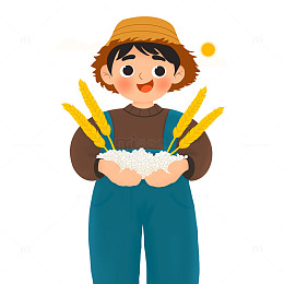 农民形象手捧粮食卡通人物形象
