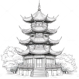 速写白描宝塔建筑