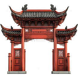 中式牌坊大门木制建筑