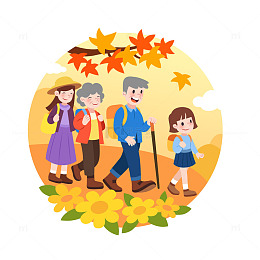 重阳节秋天登高爬山亲子家庭