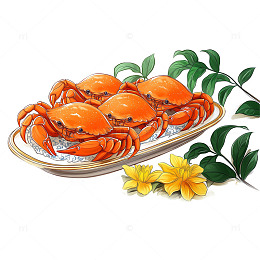秋季美食大闸蟹手绘插画素材
