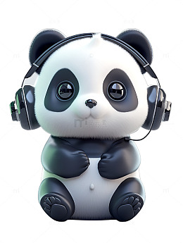 卡通熊猫听音乐