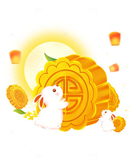 唯美中国风可爱兔子月饼桂花海报装饰元素