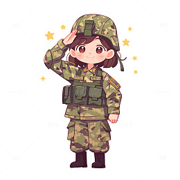 穿着迷彩服敬礼的小孩