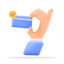 3D卡通手中的蓝色信用卡