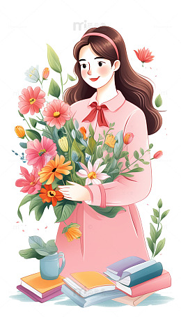 教师节在讲台上抱着鲜花的老师