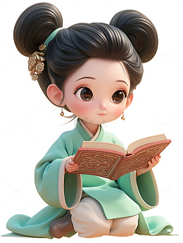 古装女生在看书学习