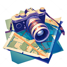 相机与地图卡通icon