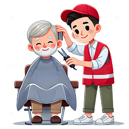 为老人理发插画素材