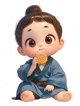 汉服男孩子吃月饼