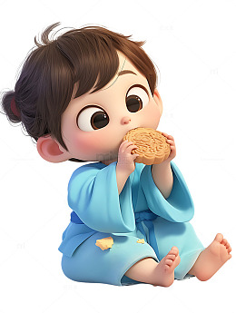 小女生吃月饼中秋节
