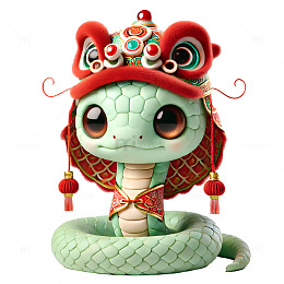 戴醒狮帽子的可爱青蛇