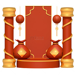 3D立体红灯笼节日背景元素