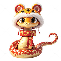 戴虎头帽的可爱小蛇卡通3D素材