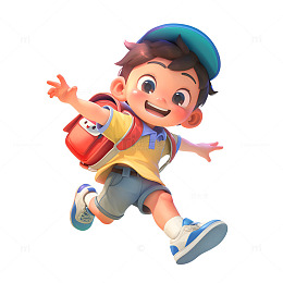 背着书包开心起飞的少年