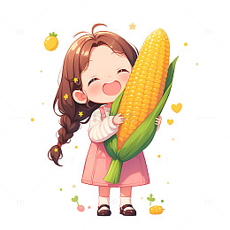 抱着玉米的小孩