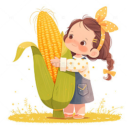 抱着一个巨大玉米的小孩