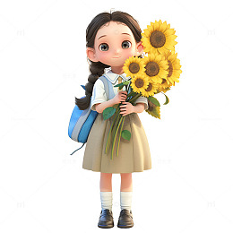 抱着一束向日葵的女孩