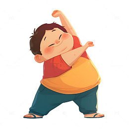 做拉伸运动的小胖孩