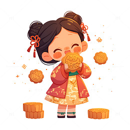 吃月饼的小女孩