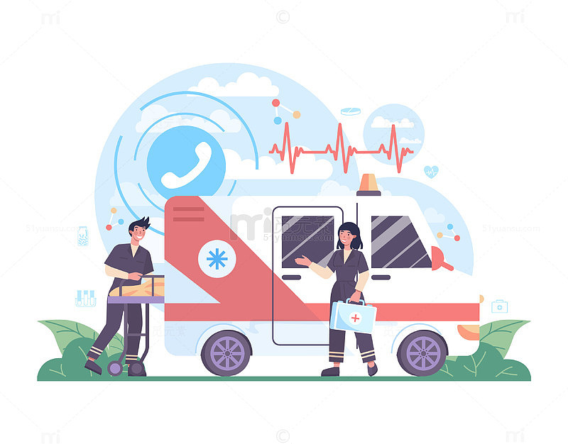 紧急救援救护车与医护人员