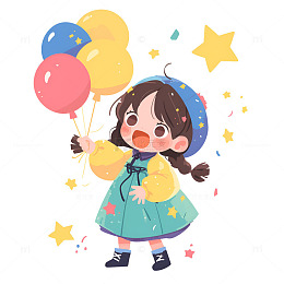 拿着气球玩耍的女孩