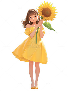 儿童小女孩拿着向日葵