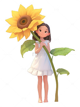 女孩拿着一个巨大向日葵花朵