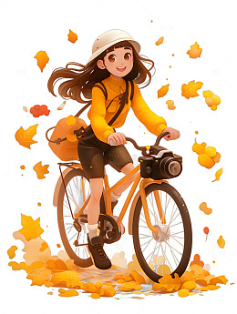 秋季骑行女生秋游