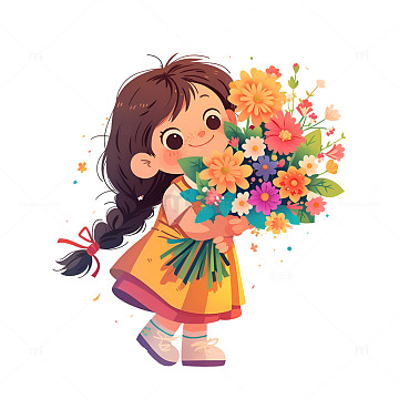 抱着一束鲜花的小女孩