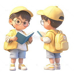 读书男孩的正面和侧面