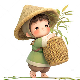 拿着一筐药草的童子