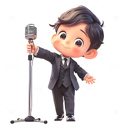 拿着话筒演讲的小男孩