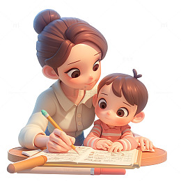 辅导孩子写作业的母亲