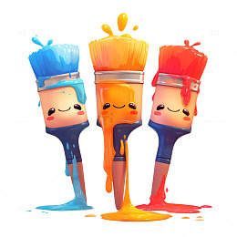 三个沾满颜料的笔刷