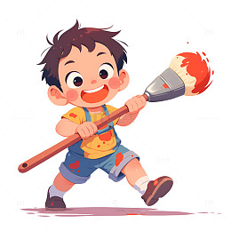 拿着一把巨大画笔的小孩