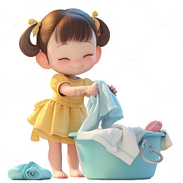 洗衣服的可爱女孩