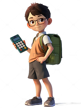 男孩子拿着计算器卡通学生