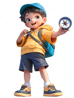 卡通小男孩拿着指南针