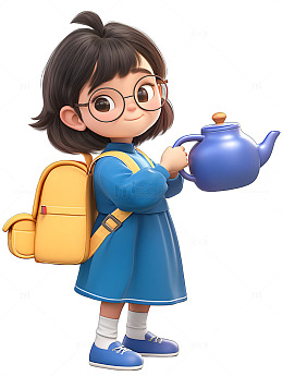 小学生拿着水壶