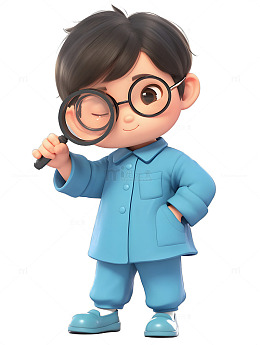 男孩子放大镜放大