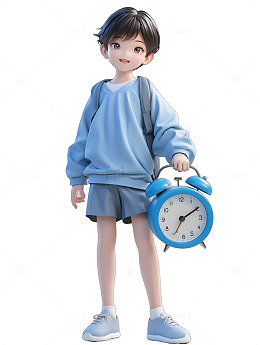 男学生拿着时钟时间