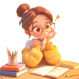 坐在桌前思考的女孩