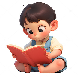 坐着看书的小男孩